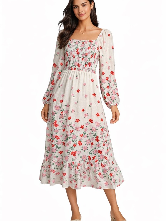Draper James Dresses & Skirts - Draper James RSVP Smocked Floral Midi Dress Ivory Multi NWT Size M